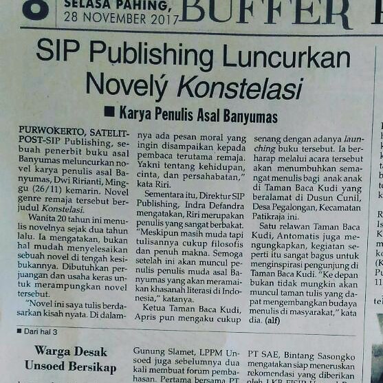 Liputan Surat Kabar acara launching novel Konstelasi dari SIP Publishing