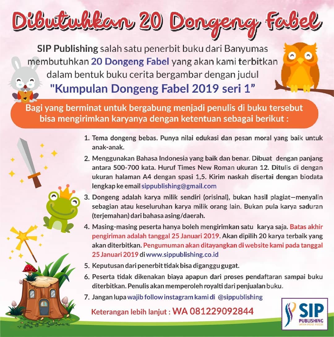 dibutuhkan 20 dongeng fabel untuk buku kumpulan dongeng fabel seri 1