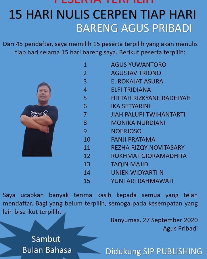 peserta terpilih 15 hari nulis bareng cerpen bareng agus pribadi