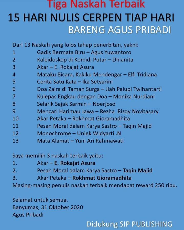 3 naskah terbaik 15 hari nulis cerpen tiap hari bareng agus pribadi