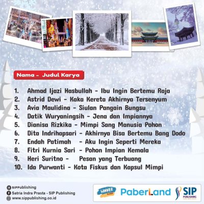 PENGUMUMAN 30 BESAR NASKAH TERBAIK PELATIHAN DAN LOMBA MENULIS CERITA ANAK TEMA IMPIAN