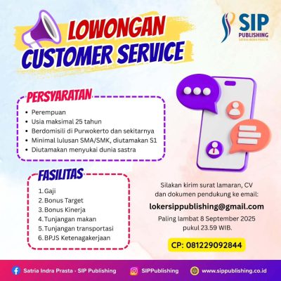Lowongan Pekerjaan Customer Service (CS) SIP Publishing